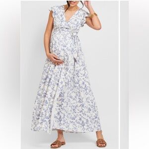 Seraphine Luxe Floral Wrap Blue and White Maxi Dress

Size 6 Petite NWT